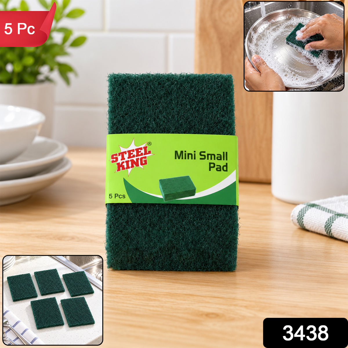 Scrub Sponge Pads – Aqua Green, Pack of 5 for Home | Velvet Wipe
