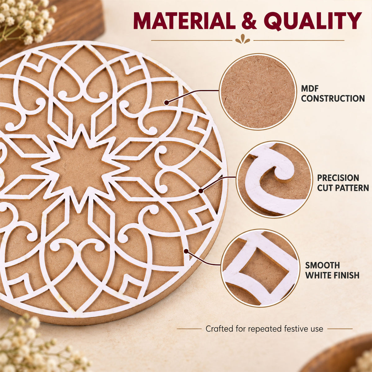 Designer Round Rangoli Stencil for Diwali, Navratri and Wedding Floor Decor