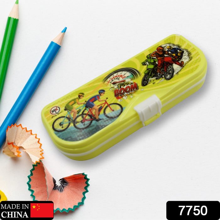 7750 Multipurpose Compass Box, Pencil Box with 3 Compartments for School, Cartoon Printed Pencil Case for Kids, Birthday Gift for Girls & Boys