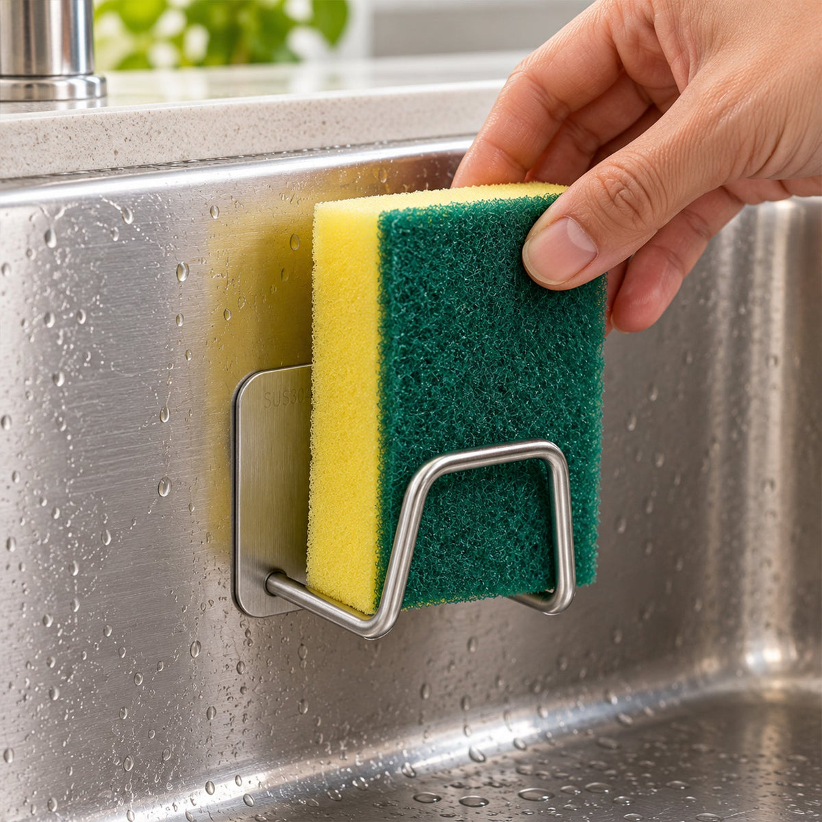 Self Adhesive Steel Sink Sponge Holder Hooks for Kitchen Scrubbers (2 Pc)