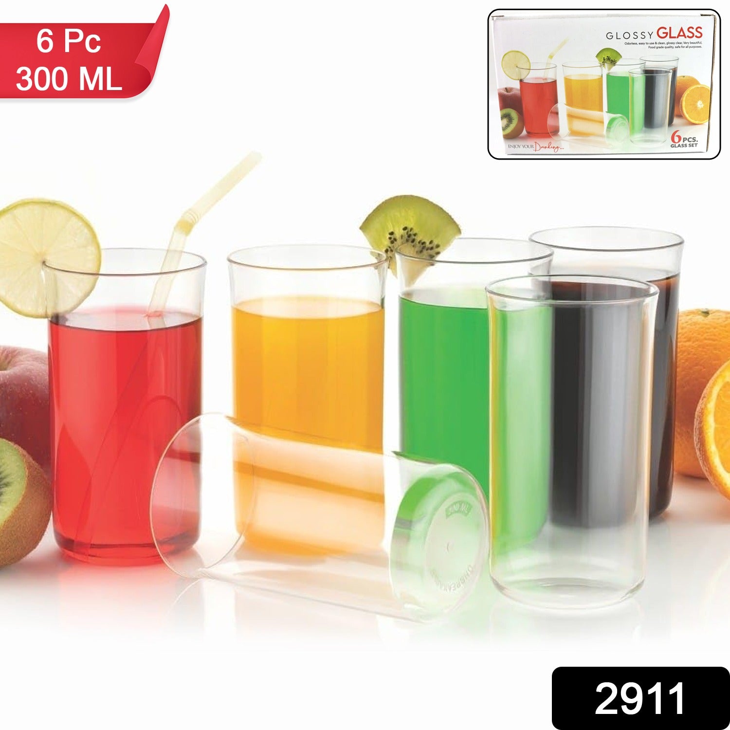Glossy Plastic Glass Set (6 Pc / 300 ML)