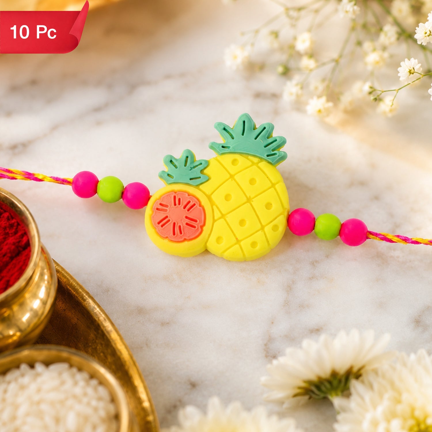 Pineapple Fruit Charm Rakhi for Brother Designer Kids Rakhi (10pcs)