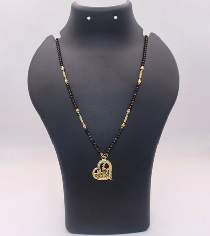 Gold-Plated AD Heart Peacock Mangal sutra with Black Beads For women