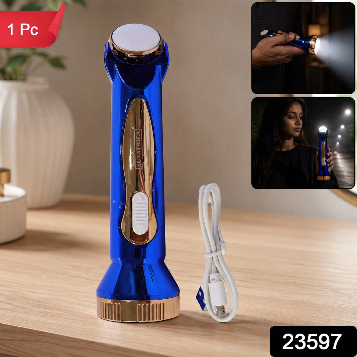 USB Rechargeable LED Flashlight for Travel with Lamp Mode (1 Pc)