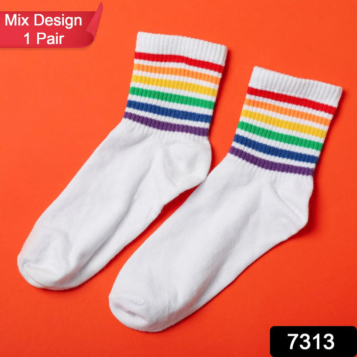 1 PAIR SOCKS PRINTED TRENDY MULTIPLE DESIGNER SOCKS (1 Pc / Mix Design)