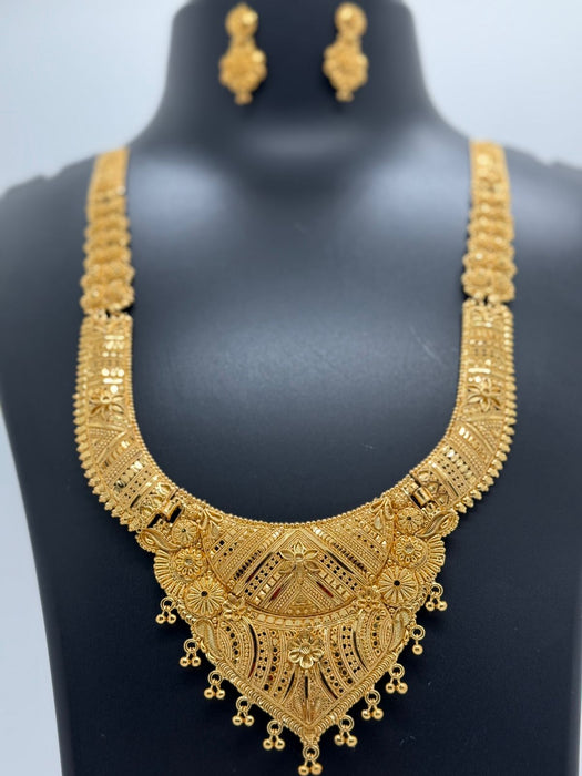 Exquisite Gold Long Rani Haar Necklace with Matching Earrings – Bridal Luxury Jewellery Set