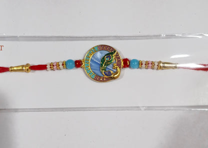 Peacock motif Rakhi with beads in vibrant colors