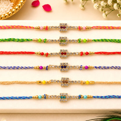 Bold Square Stone Rakhi for Raksha Bandhan Gifting (Pack of 6)