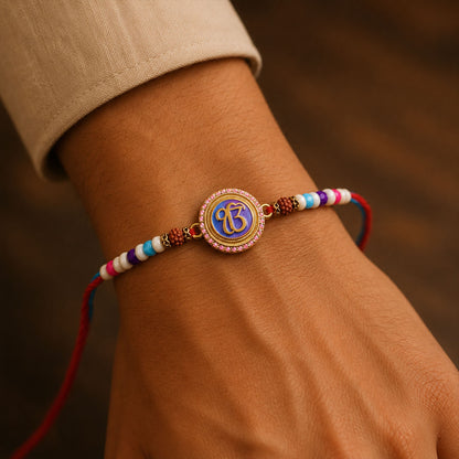 Ek Onkar Spiritual Rudraksha Rakhi for Brother with Beaded Thread Gift