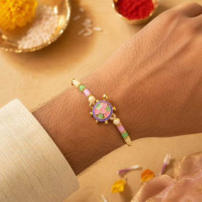 Enamel Tortoise Pendant Rakhi with Pastel Beads