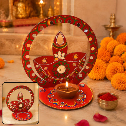 Wooden Decorative Diya Stand – Handcrafted Festive Tea Light Holder