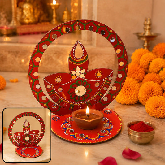 Wooden Decorative Diya Stand – Handcrafted Festive Tea Light Holder