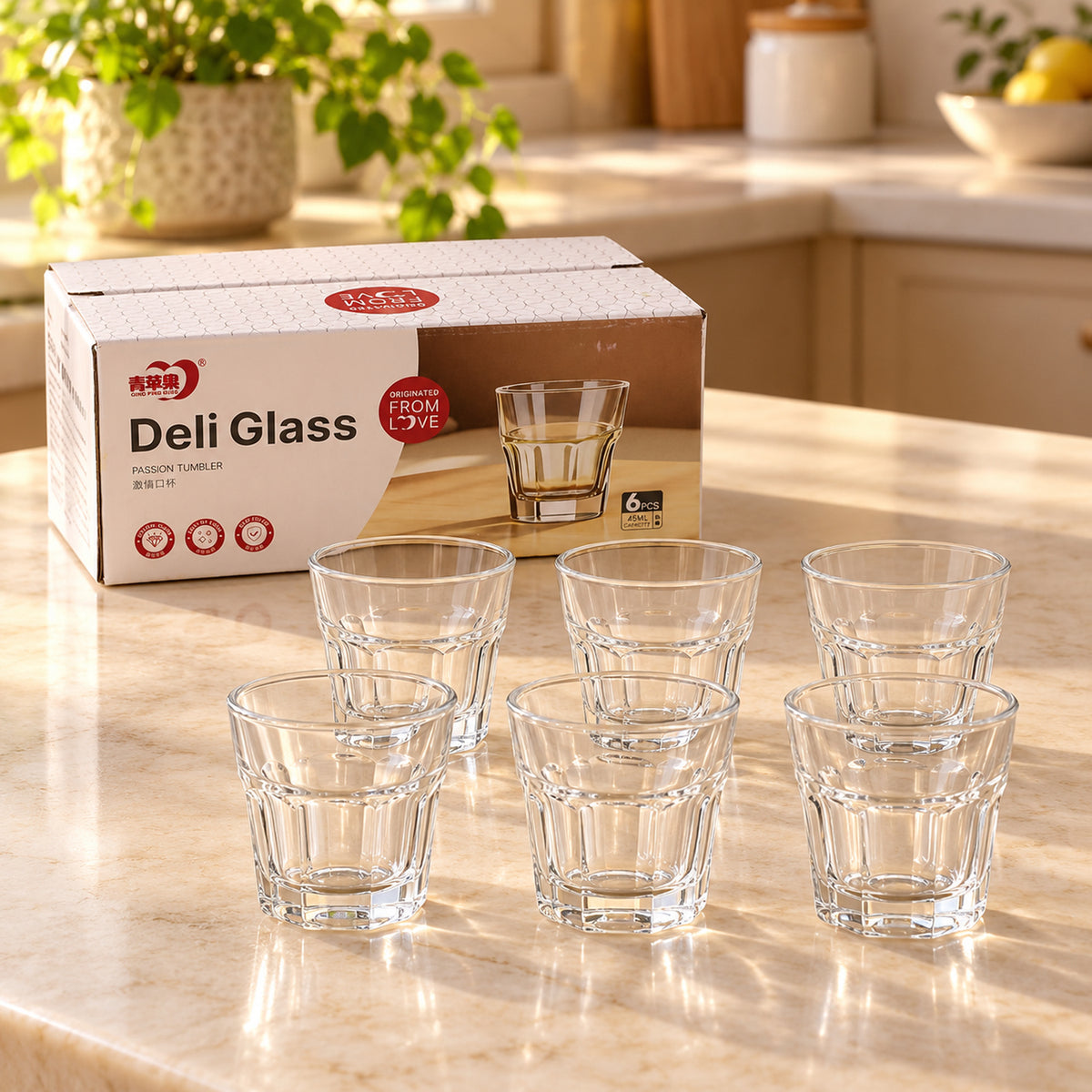 Clear Faceted Glass Shot Tumblers with Thick Bases (45 ml, 6 Pc)