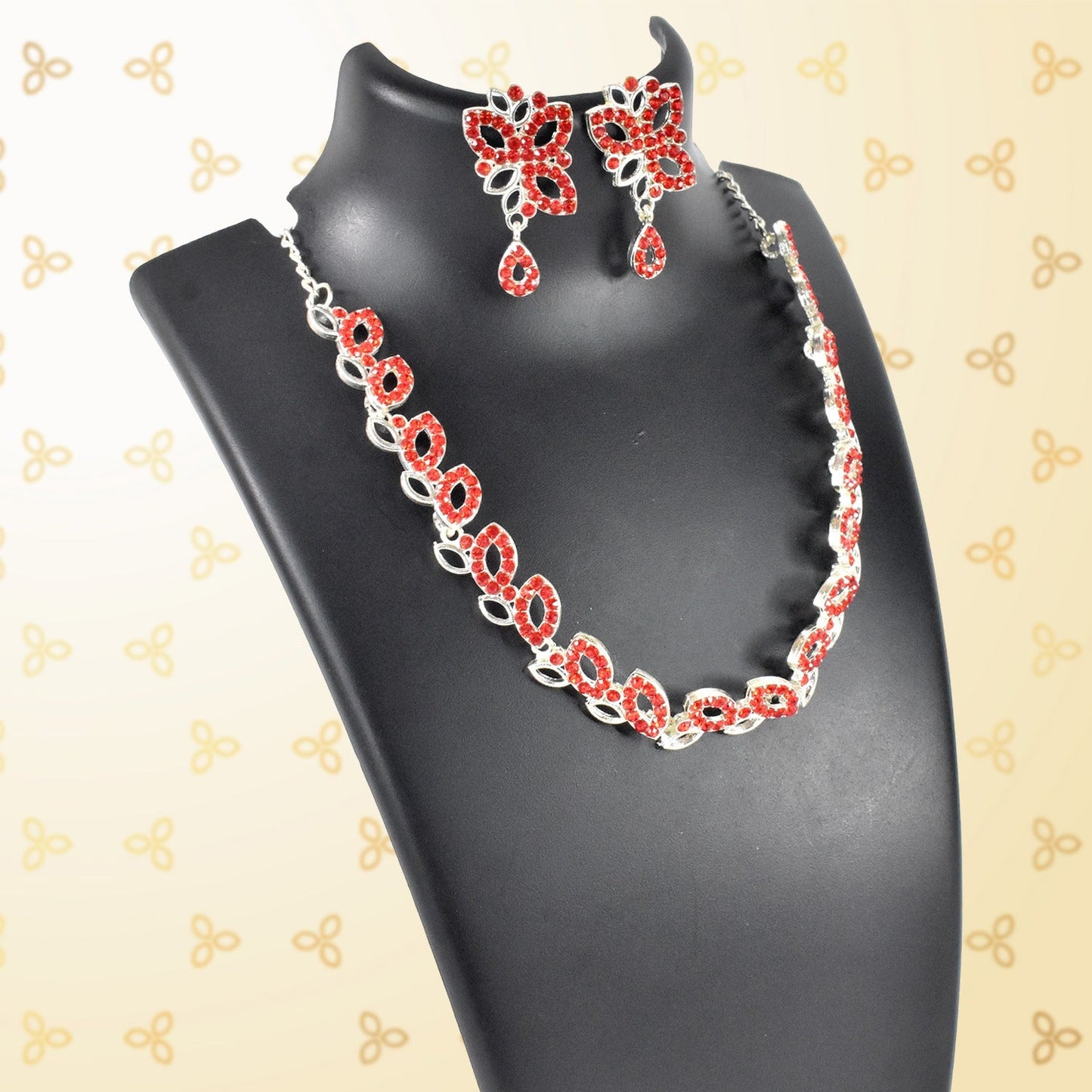 American Diamond Studded Floral Shaped Necklace With Earrings