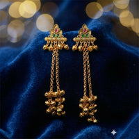Royal Kashmiri Long Chain Ghungroo Drop Earrings.