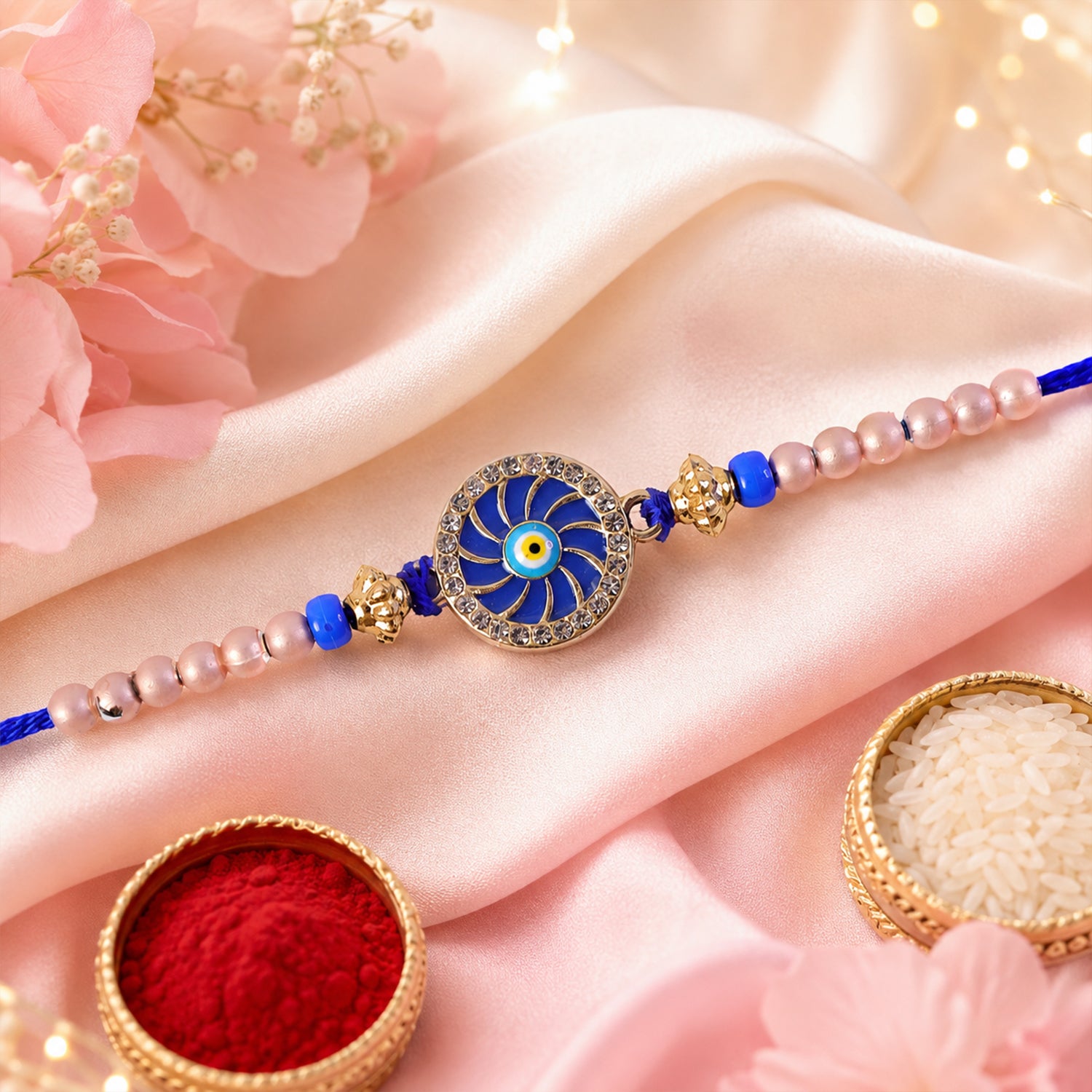 Swirl Enamel Nazar Evil Eye Studded Stylish Beads Designer Rakhi
