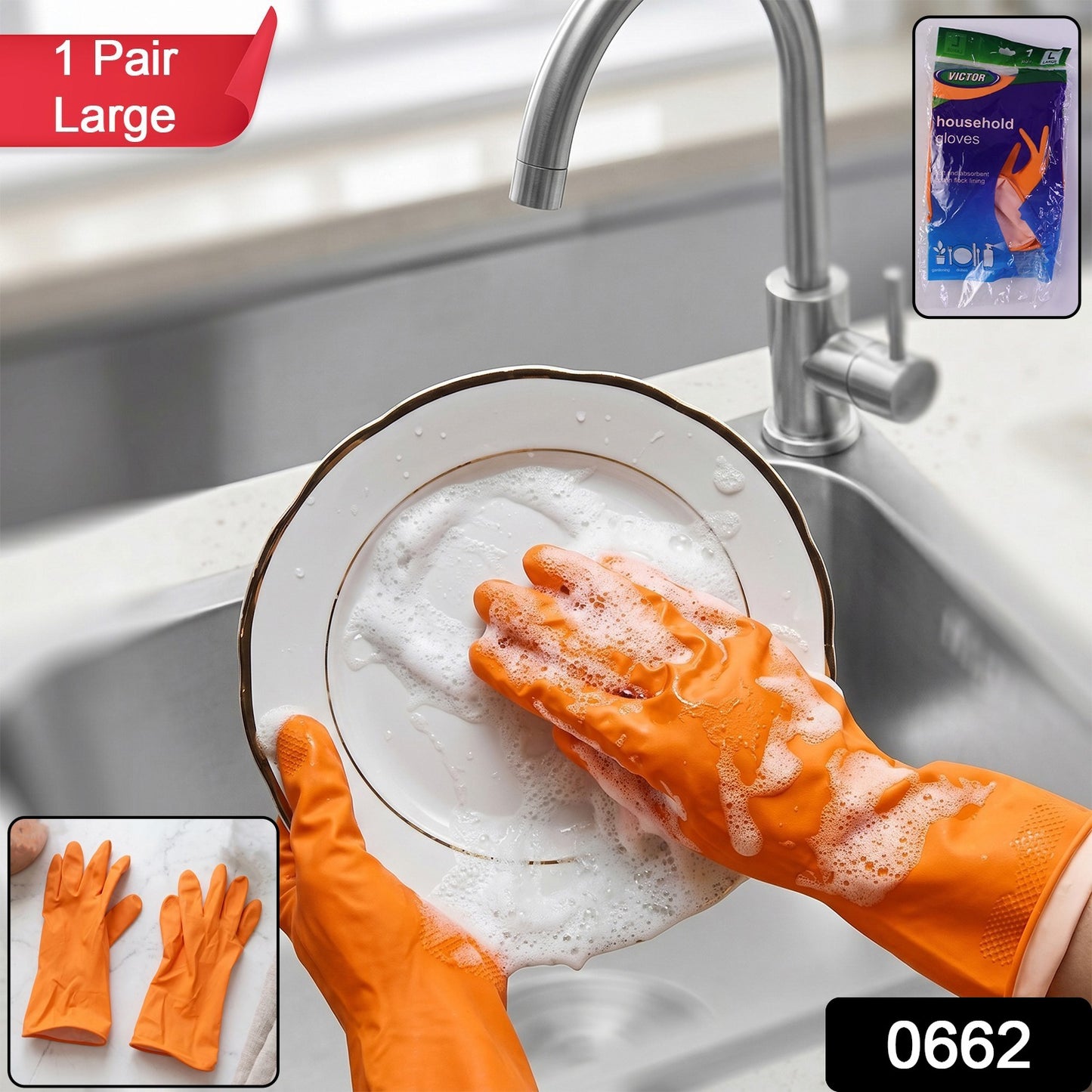 Orange dishwashing gloves pack