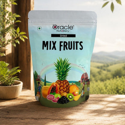 A vibrant bowl of Oracle Mixed Dried Fruits, featuring a variety of colourful berries and fruits.