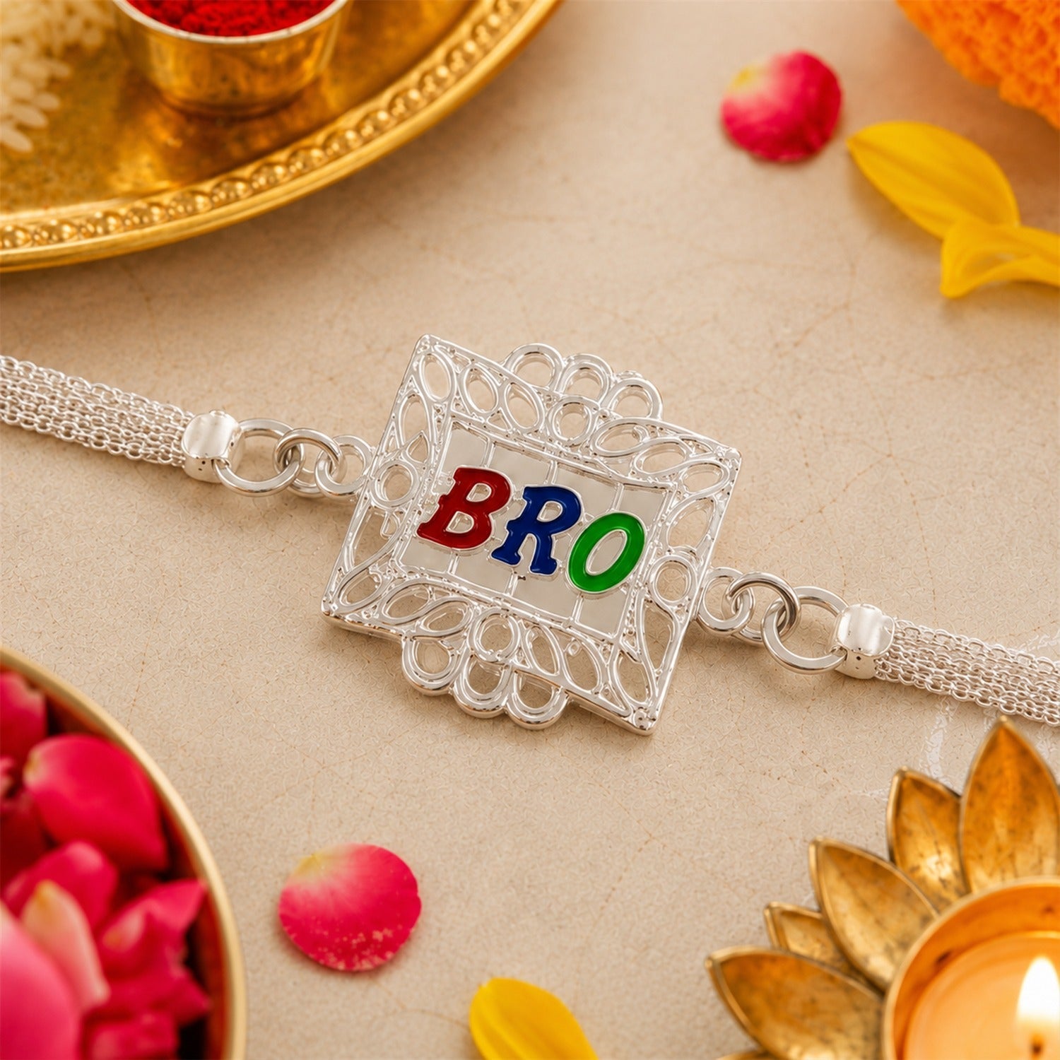Bro Chain Bracelet Rakhi Set with Assorted Dryfruits, Pack of 3