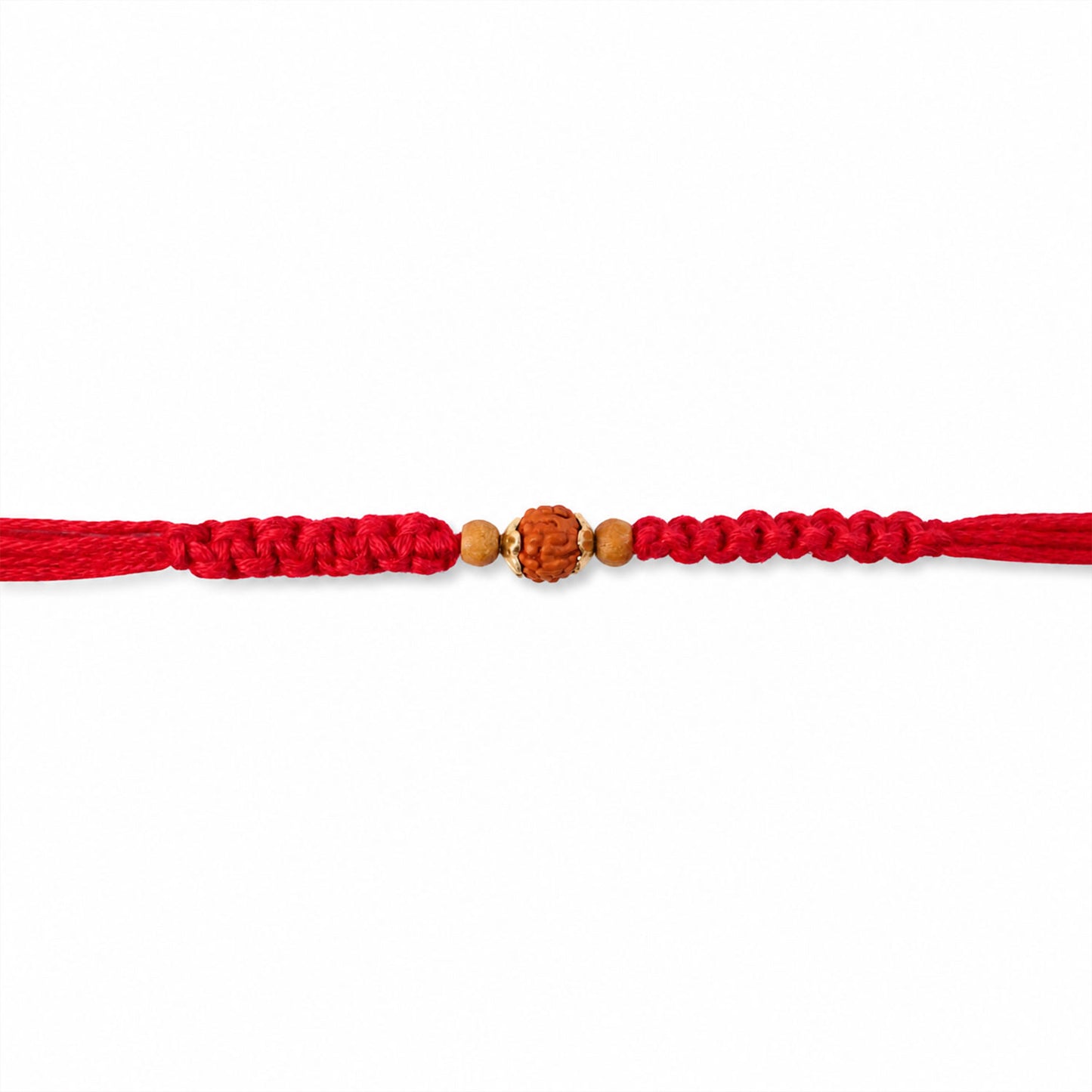 Red Braided Rakhi with a Natural Rudraksha Bead Pendant Accent