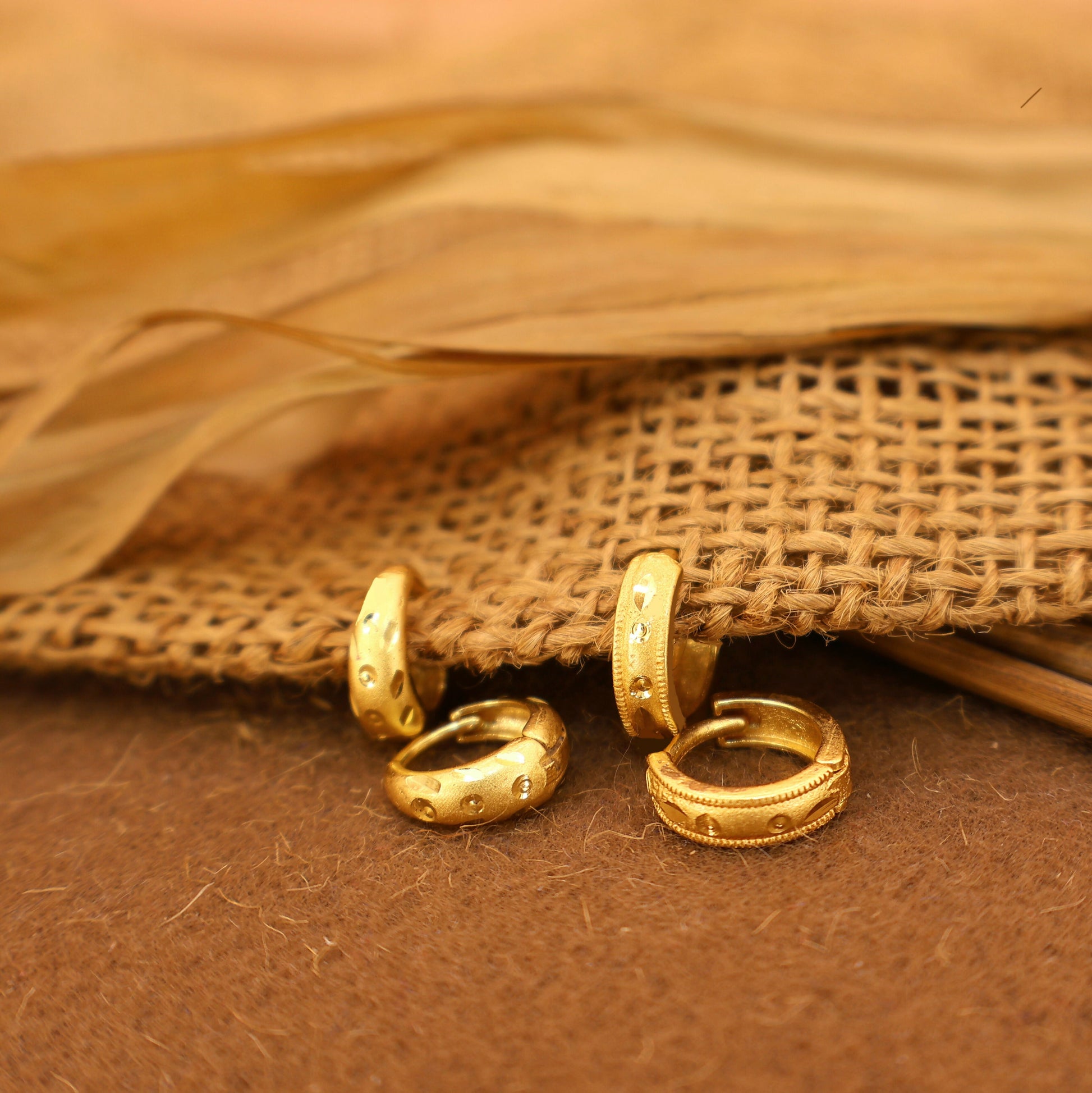 Mini Gold Huggie Hoop Earrings kan ki bali with AD bali combo pack of 2