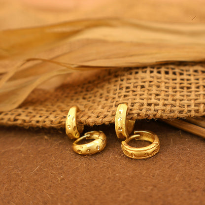 Mini Gold Huggie Hoop Earrings kan ki bali with AD bali combo pack of 2
