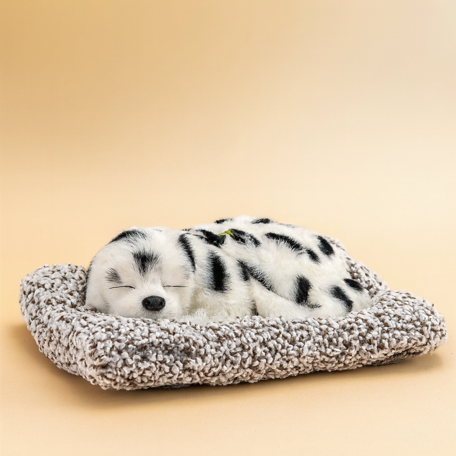Premium Plush Dalmatian Puppy Toy Sleeping on Soft Knitted Cushion | Realistic Faux Fur Pet Dog Figurine for Home Decor, Desk Tabletop & Gift | Handcrafted Decorative Sleeping Puppy Model – Cute Animal Showpiece