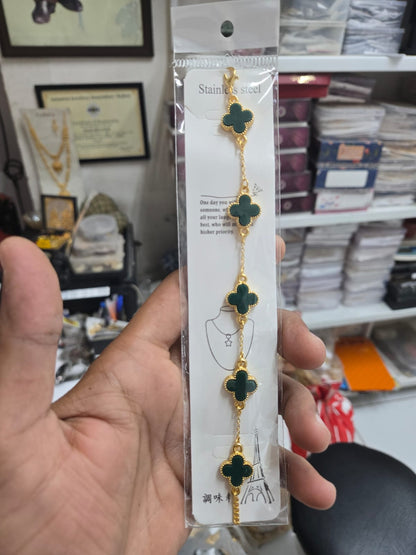 Green Clover Design Gold Tone Bracelet for Women Stylish Fashion Jewellery