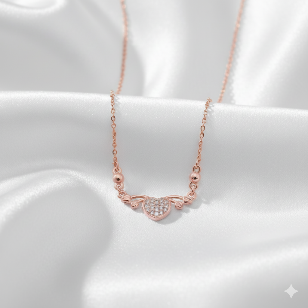 Rose Gold Plated Heart & AD Necklace for Women and girls