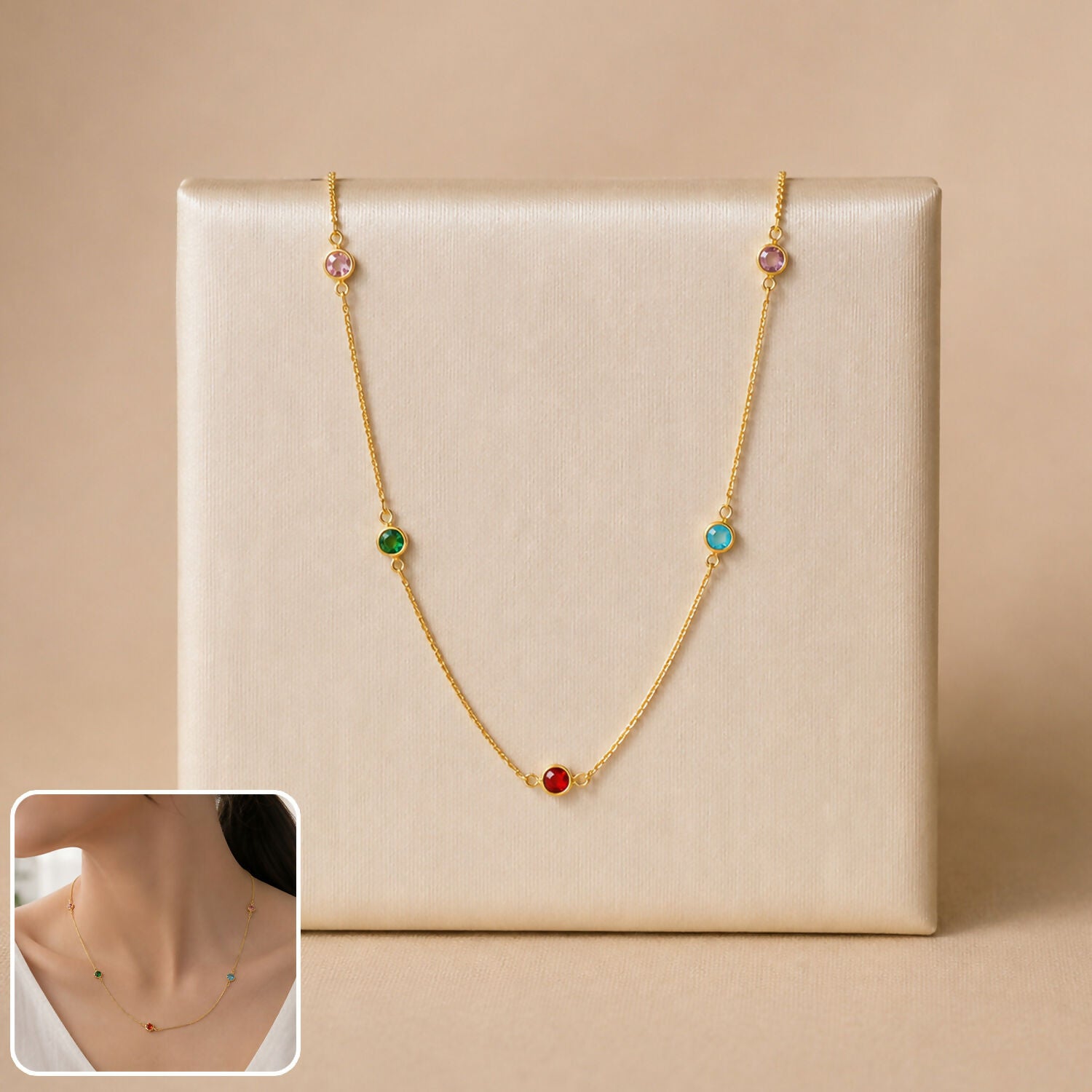 Gold-Plated Multicolour Round CZ Necklace – Playful & Colorful Accessory