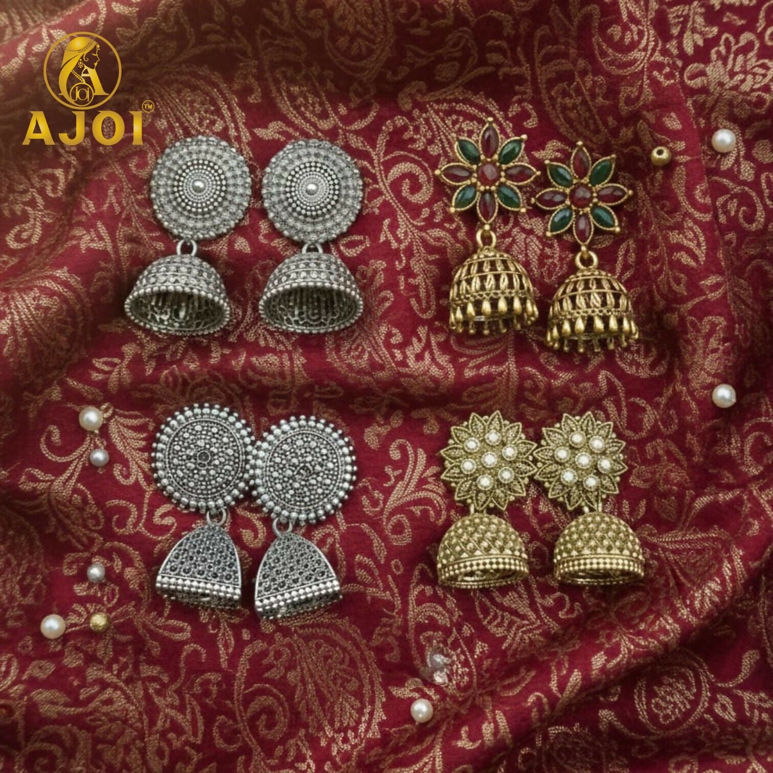 Antique gold finish stud earrings from Royal Heritage Stud Earrings combo set