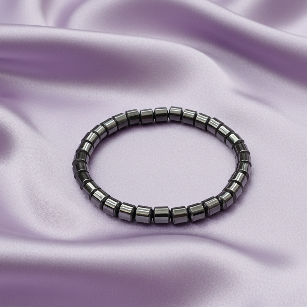 Premium Black Hematite Barrel Bead Stretch Bracelet