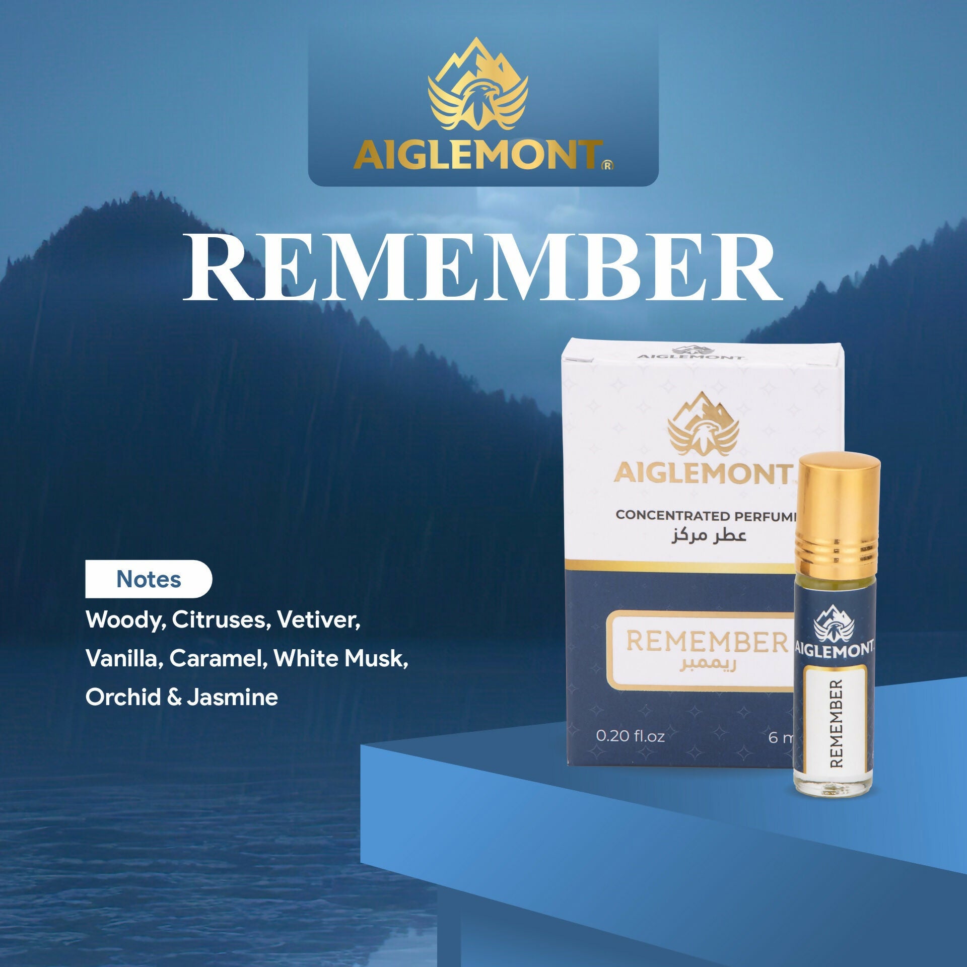Aiglemont Remember, 6ml Roll-on, Alcohol free, Long Lasting Non-Alcoholic Attar Attar, Ittar, Itr, Atar, Athar, Itra