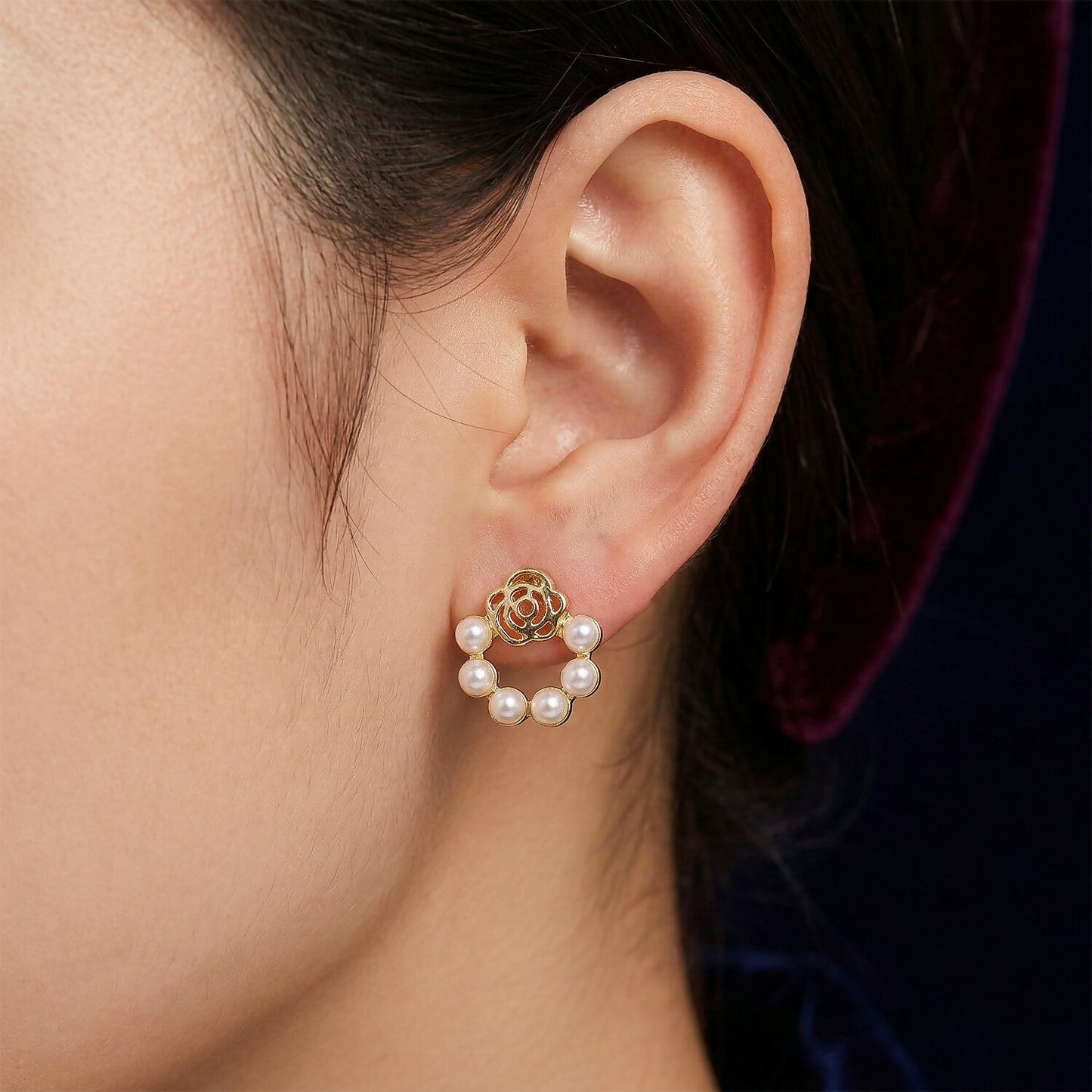 Korean Rose-Garden Pearl Wreath Studs For Girls And Women