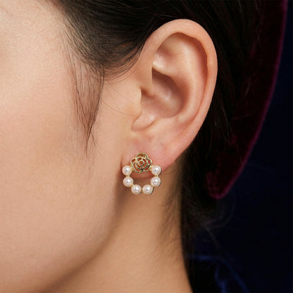 Korean Rose-Garden Pearl Wreath Studs For Girls And Women