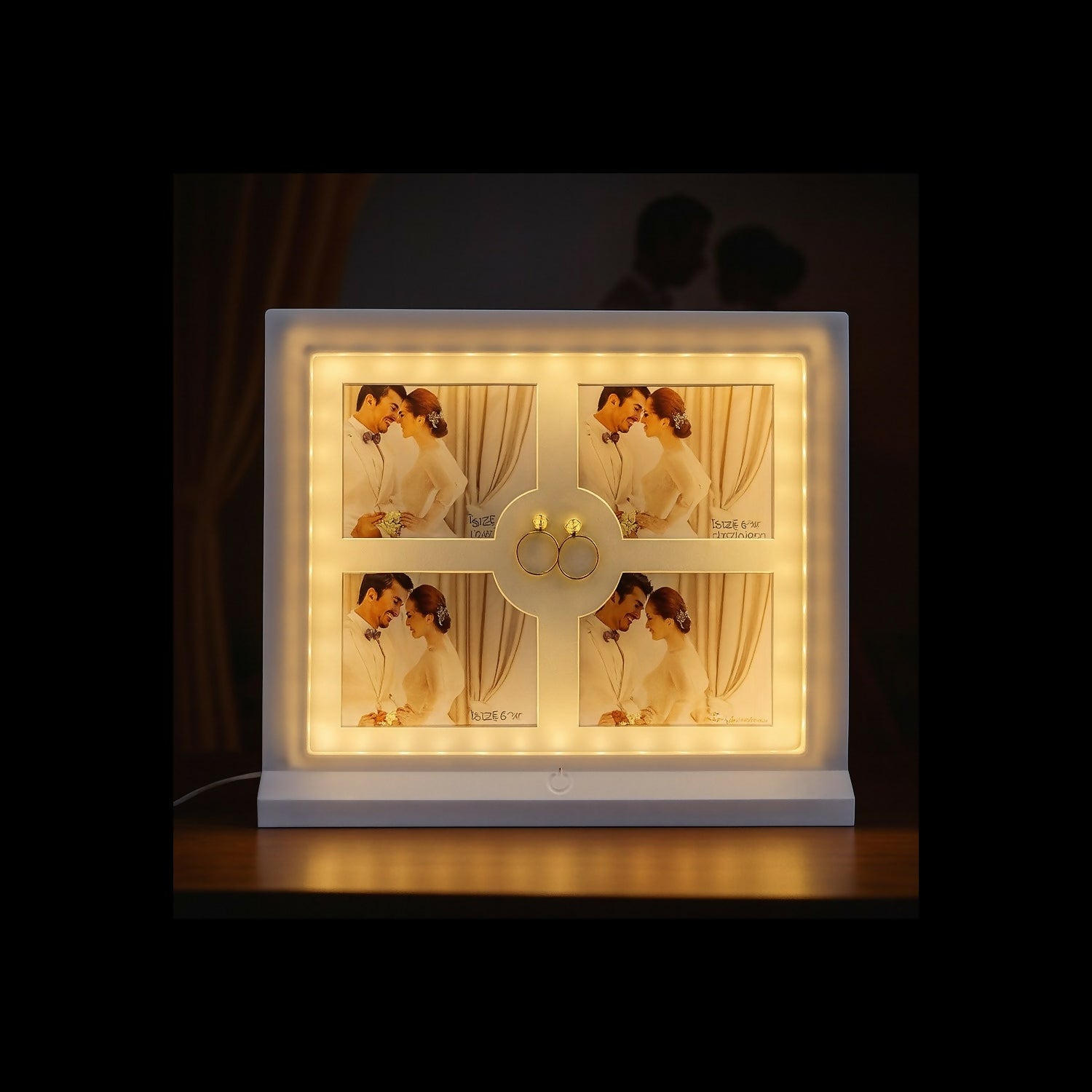 LED Wedding Photo Frame with Ring Holder | Romantic Couple Picture Frame with LED Lights | Decorative Anniversary, Engagement & Wedding Gift for Home Décor – Red & White Variants (Holds 4 Photos, 6x4 inch)