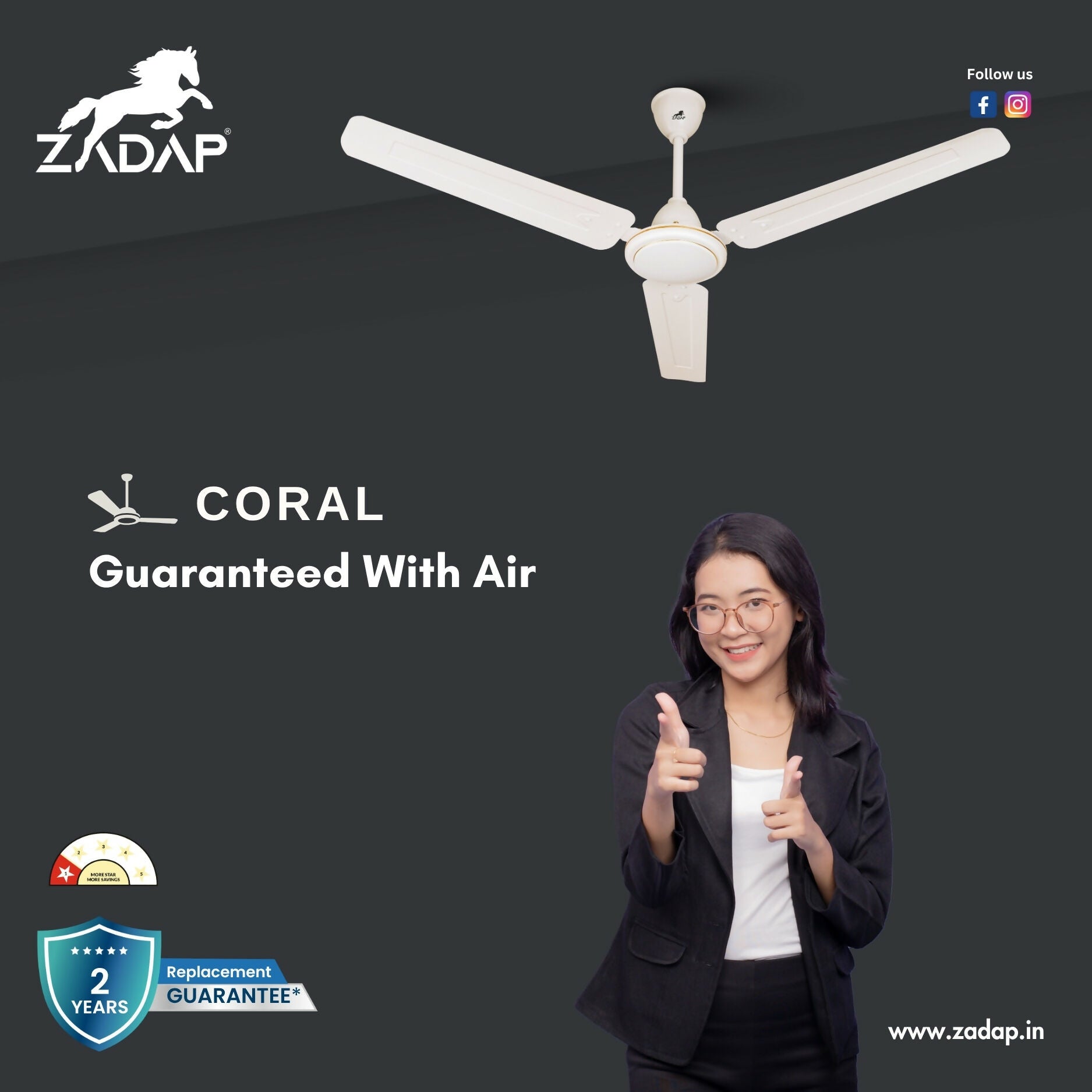 ZADAP Coral Ceiling Fan aerodynamic blades close-up