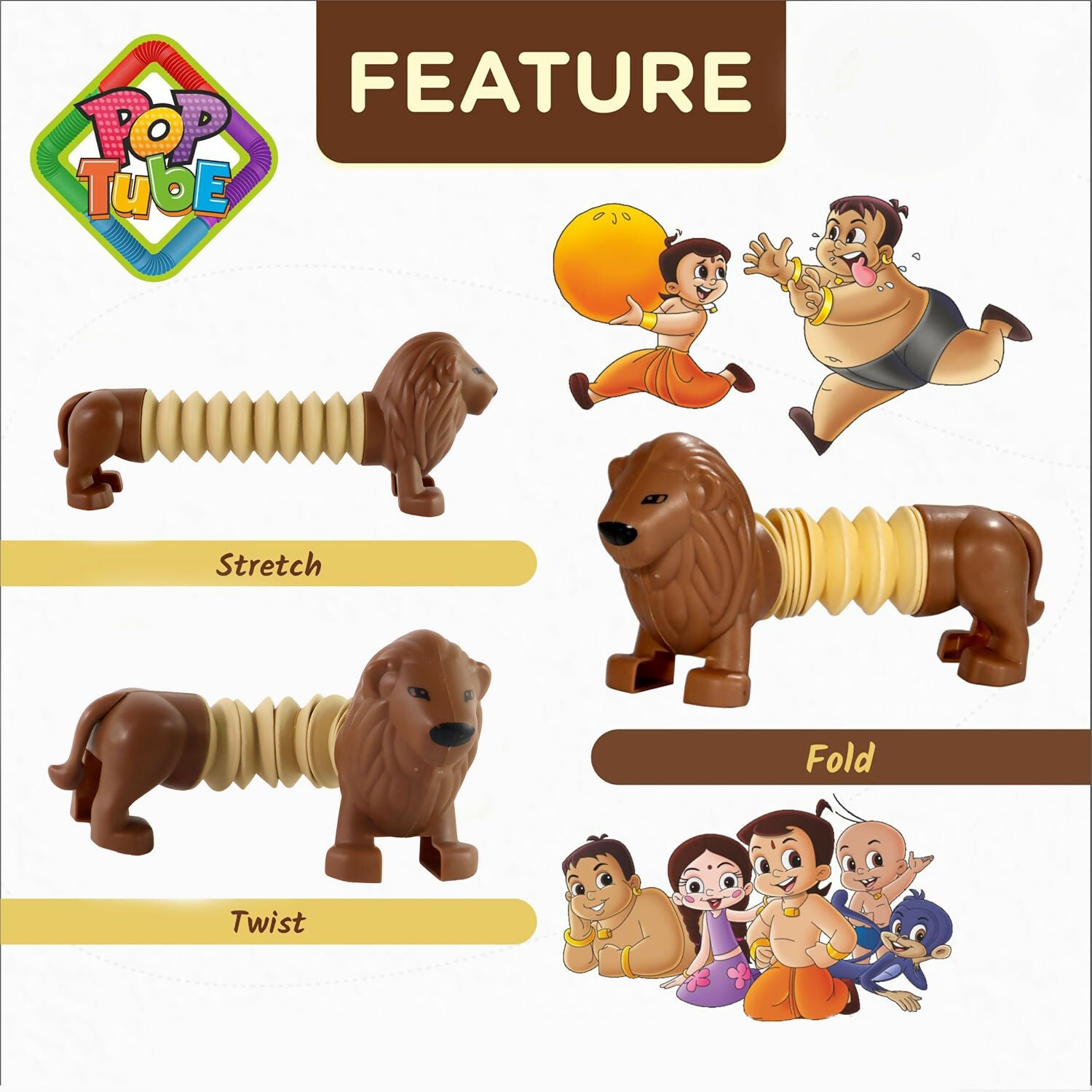 Pop Tube Lion Toy – Stretch, Twist & Shape-Changing Telescopic Animal Toy for Kids