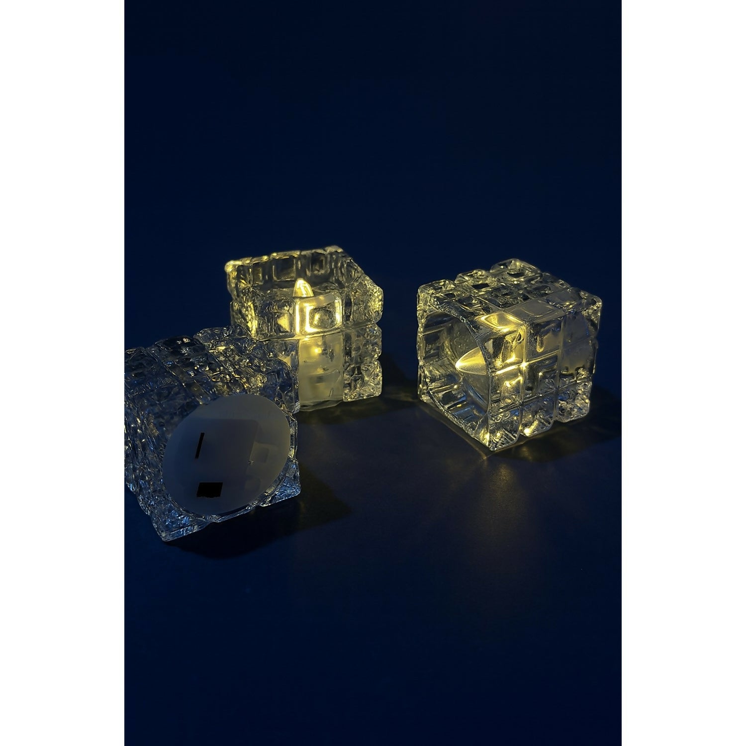 Set of 24 Square Crystal LED Tealight Candles | Battery Operated Flameless Decorative Lights | Warm Yellow Glow for Diwali, Pooja, Wedding, Home Décor, Parties & Festivals