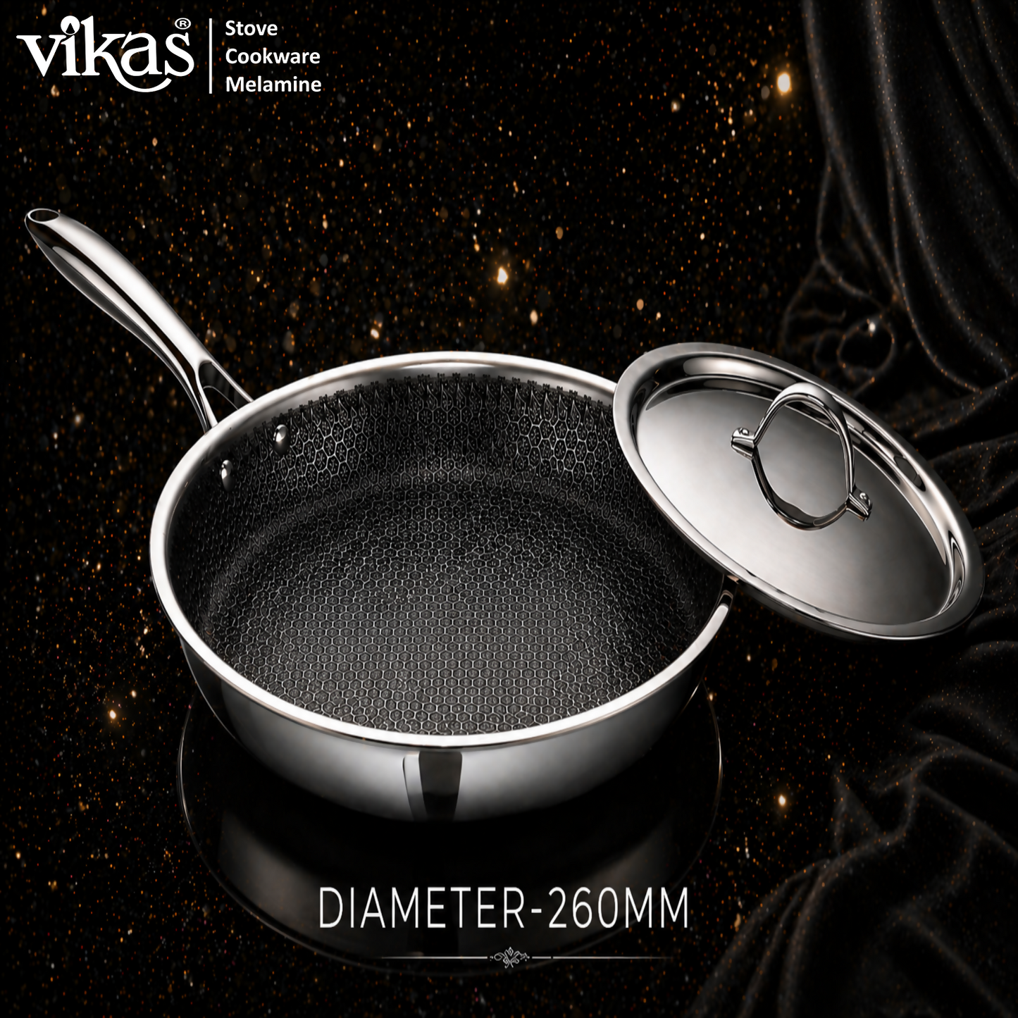 Vikas Honeycomb Frypan 260mm with stainless steel lid