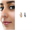 Rainbow Gem No Piercing Nose Cuff – Adjustable Silver & Gold Set