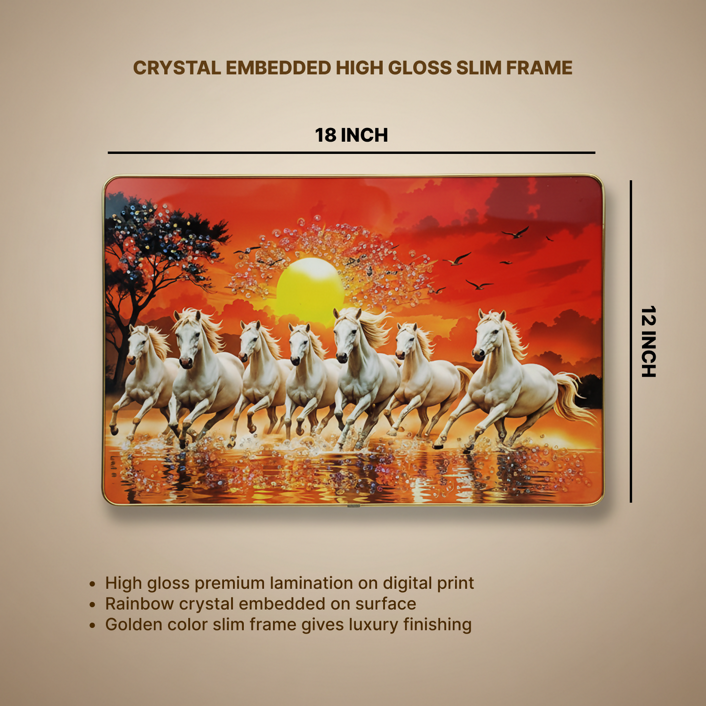 Seven Running Horses Sunrise Wall Art for Living Room Decor Frame