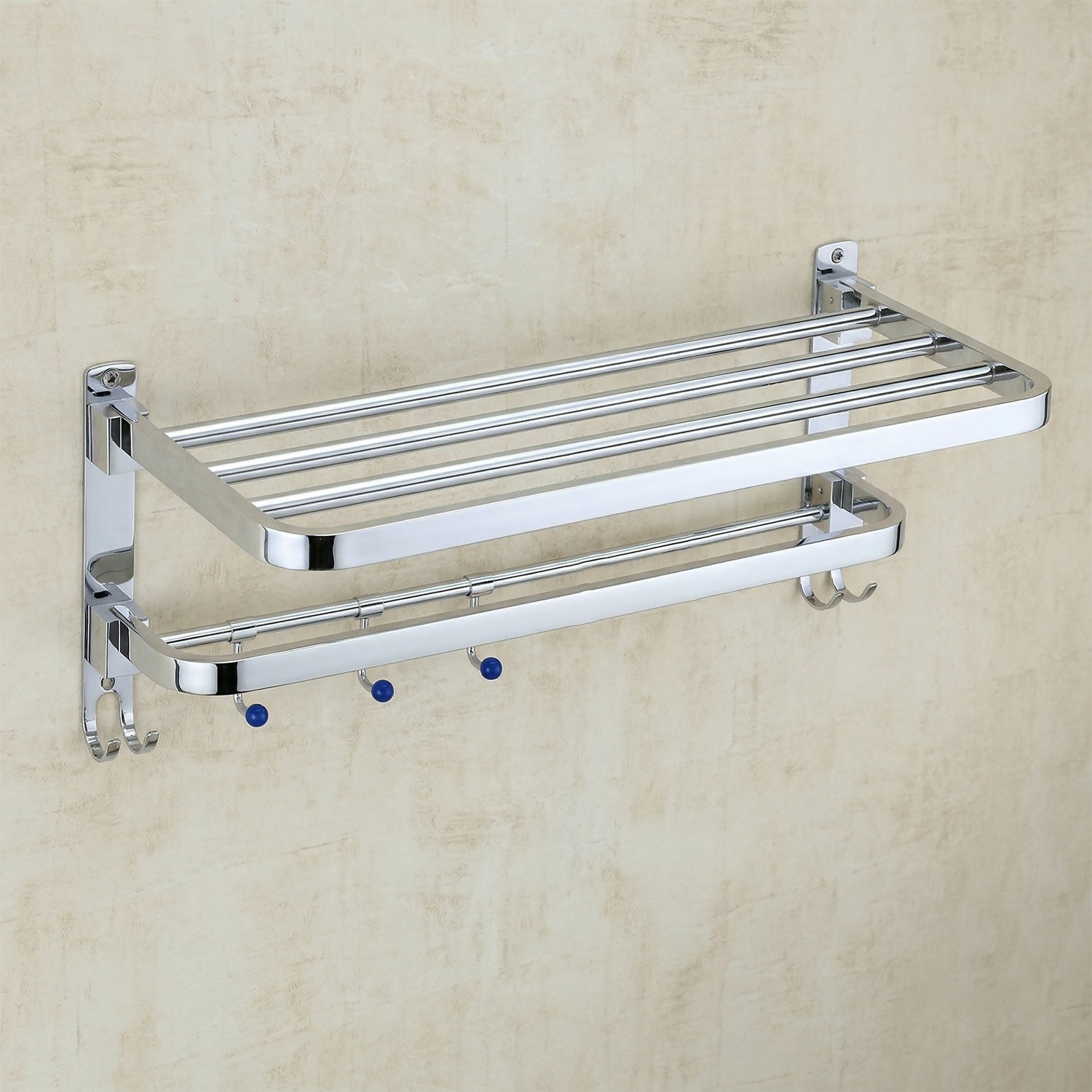 Wall Mounted Stainless Steel Towel Rack with Hooks Bathroom Storage Shelf