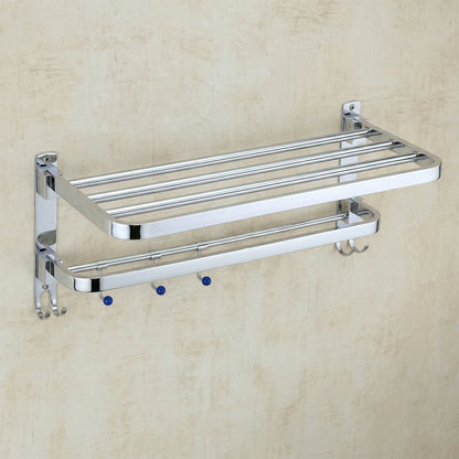Wall Mounted Stainless Steel Towel Rack with Hooks Bathroom Storage Shelf