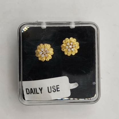 Stylish gold plated small floral stud earrings with 22K finish and CZ stones