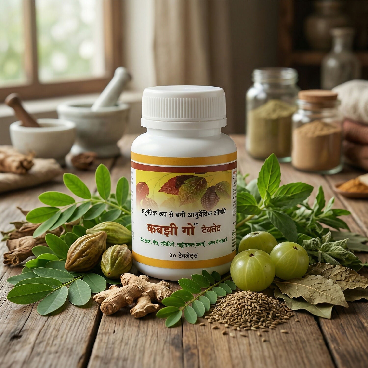 Kabbzi Go Ayurvedic Digestive Tablets – Natural Herbal Formula for Gas, Acidity & Indigestion Relief (30 Tab.)