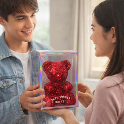 Shiny Teddy Bear Showpiece with Transparent Gift Box for Decoration
