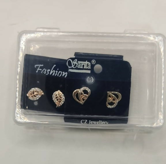 Gold Plated AD Stud Earrings Combo: Heart & Leaf Designs for women and girls Combo Pack of 2