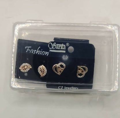 Gold Plated AD Stud Earrings Combo: Heart & Leaf Designs for women and girls Combo Pack of 2