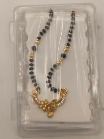 Modern Gold & AD Mangalsutra with Black Beads